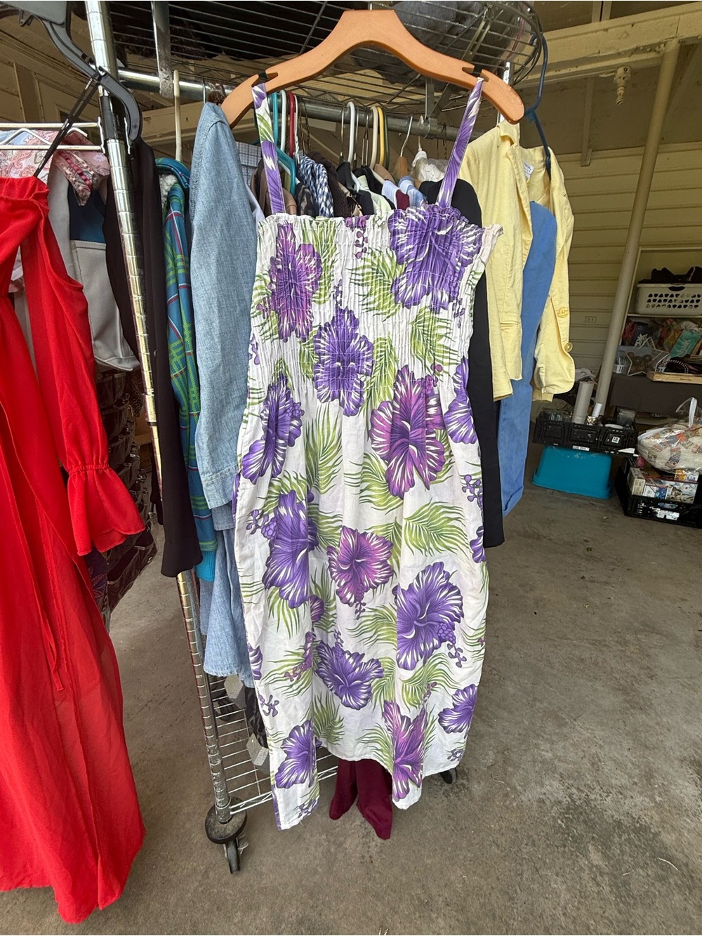 White Sundress with Purple Floral Print